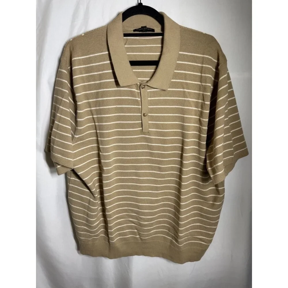 Banana Republic Men’s Striped Knit Polo Shirt – Tan Cream – Size XXL